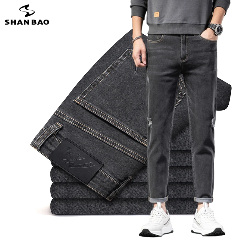 

College Style Student Hole Ankle-Lenght Pants Autumn Brand New Vintage Fashion Fit Straight Denim Jeans College Style Boys