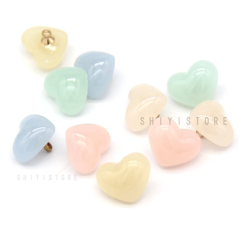 

10pcs Candy Color Heart Pearl Metal Shank Buttons For Clothing Kids Shirt Dress Wedding Decorative Sewing Accessories Wholesale