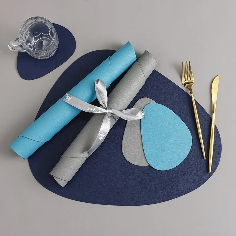 

Leather placemat hot-proof bowl coasters American ins windproof and heat-insulating placemats 2pcs