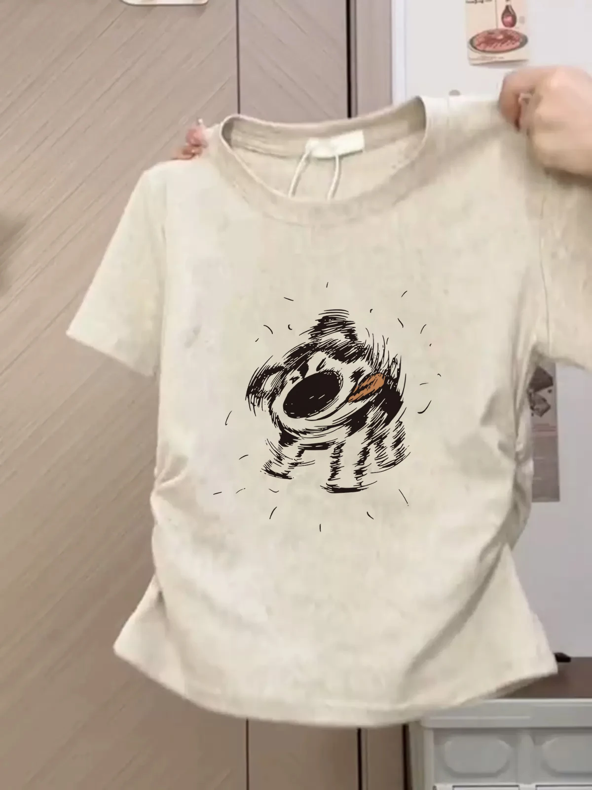 [Бесплатная примерка] Забавный топ с мультяшным принтом Женская Меланжевая серая