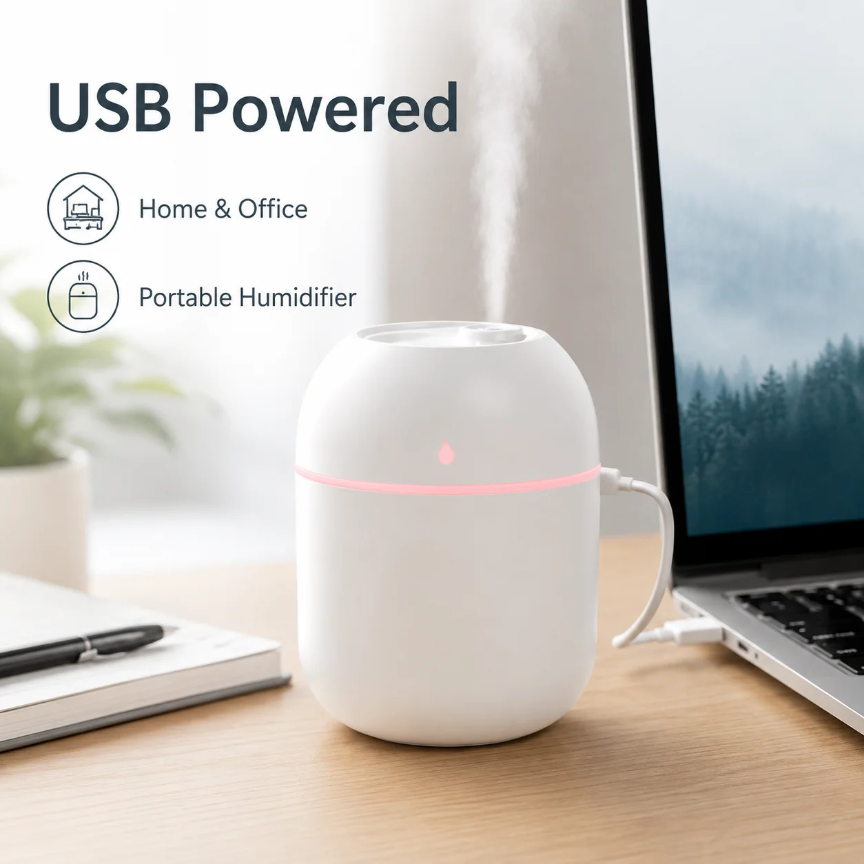 Фото Мини-увлажнитель воздуха с USB-подключением, с большим объемом распыления, тихий, портативный, настольный, в форме яйца, для спальни, дома и офиса. №4