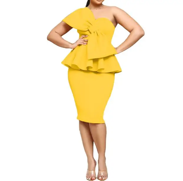 

New Hot Selling Fashion Casual Women's 2023 Spring/summer Lotus Edge Bow Decoration Side Seam Invisible Zipper Dress