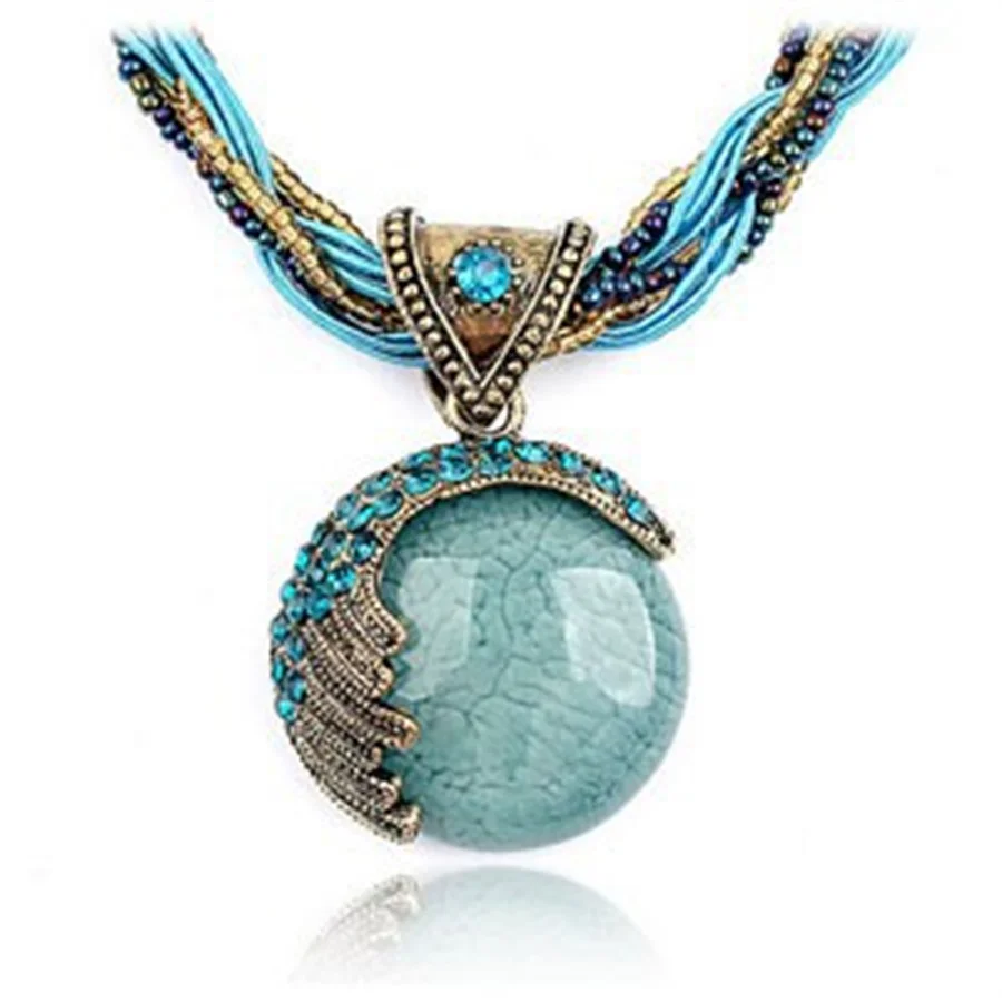 

New Bohemia Rhinestone Peapock Pendant Necklace Multilayer Chains Vintage Opal Necklace Women Chokers Necklace Handmade gift