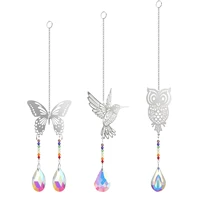 3pcs colorful crystals butterfly bird owl sun catcher with chain pendant ornament crystal balls for home office garden