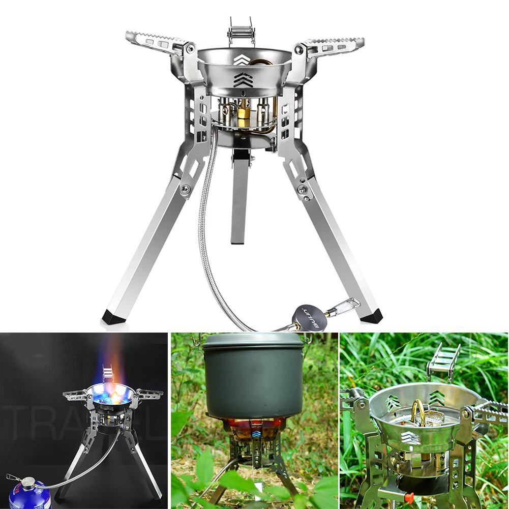 6800W Outdoor Furnace Gas Stove Stainless Steel High Power Camping Stove Gas Portable Strong for BBQ Picnic Hiking for Traveling