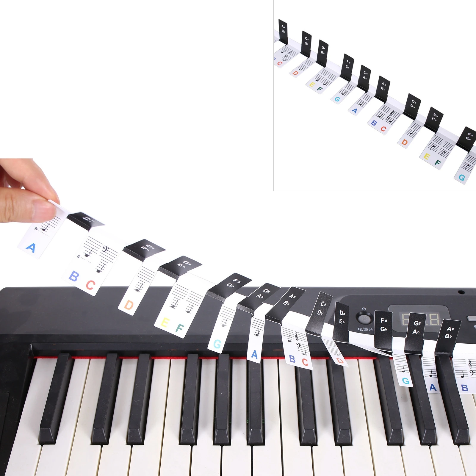 Piano Keyboard Note Marker Free Paste No Glue Upgraded Black White 88Keys for Beginners / Kids Overlay Piano Key Stickers