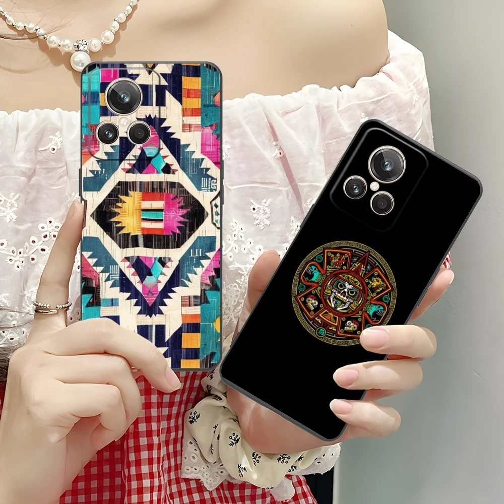 Aztec Pattern Fashion Mobile Cell Phone Case for Realme GT 2 9i 8i 7i Pro X50 X2 C35 C21 C20 C11 C3 Black Soft Cover Shell
