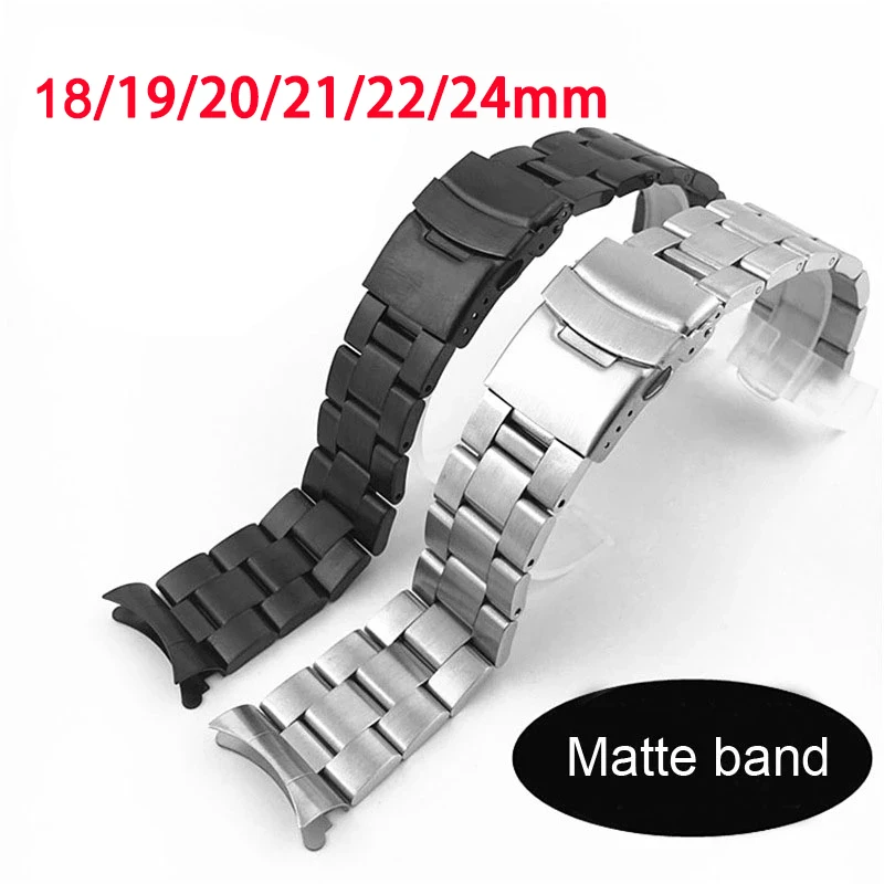 18mm 19mm 20mm 21mm 22mm 24mm Universal Straps Curved End Solid Stainless Steel Watchband For Seiko Watch Replace Matte Band