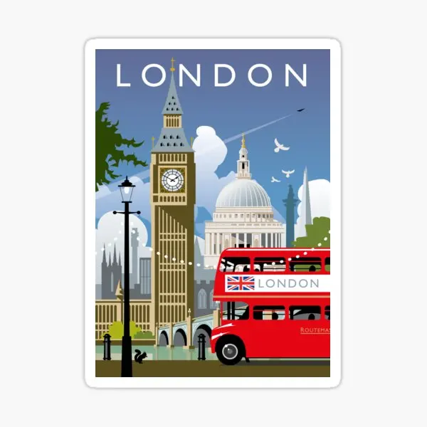 

London Day 5PCS Stickers for Art Car Decor Wall Decorations Cartoon Background Print Laptop Stickers Kid Living Room Luggage
