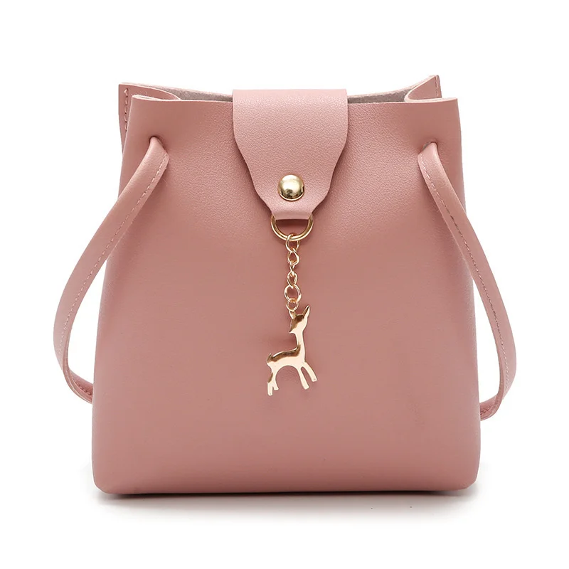 

Fashionable and cute PU leather bucket bag women's diagonal cross small deer pendant shoulder