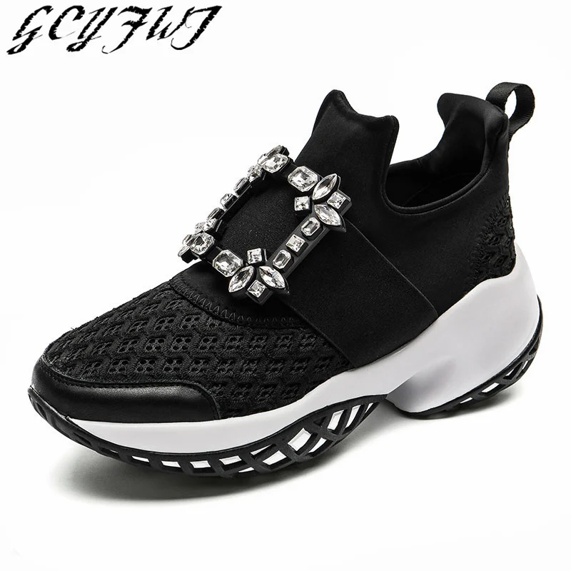 Luxury Rhinestone Women's Sneakers Fashion Thick Platform Round Toe Female Shoes Outdoor Mixed Colors Breathable Ladies Footwear