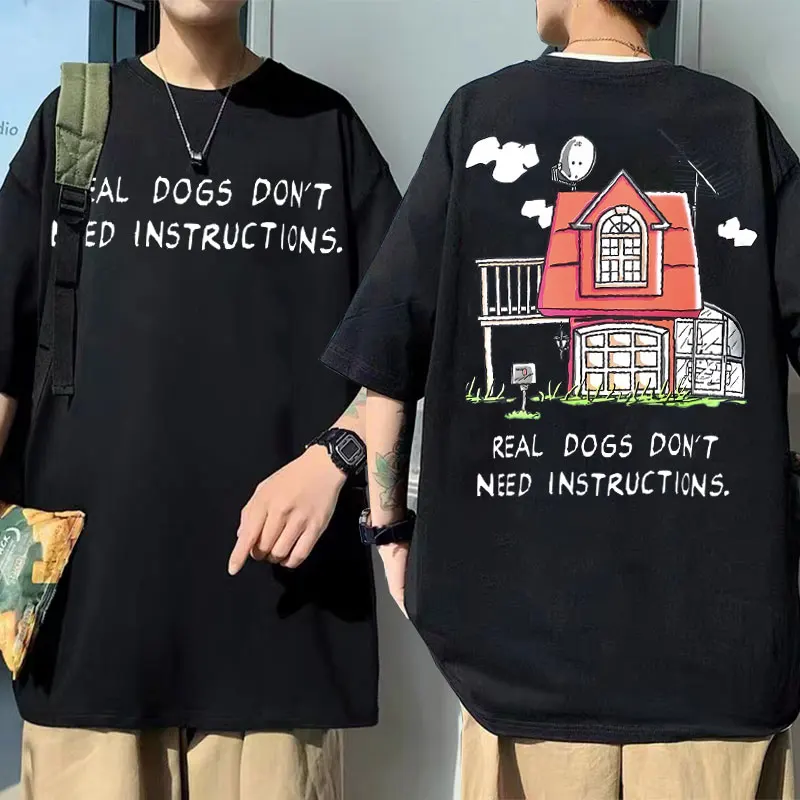 

Rapper Snoop Dogg Merch Tshirt Men Women Tupac Tees Real Dogs Don't Need Instructions Print T-shirts Male 90s Hip Hop T Shirt