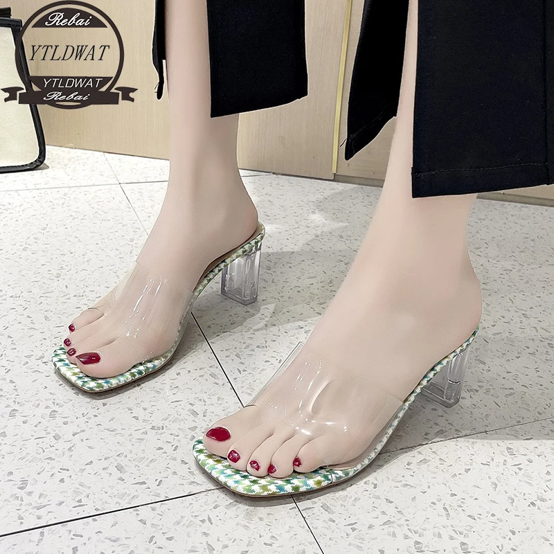 

Snake Pattern Flip Flops Transparent Slippers Women Sandals Summer Stiletto High Heels Shoes Woman Pumps Clear Clip Toe Slides