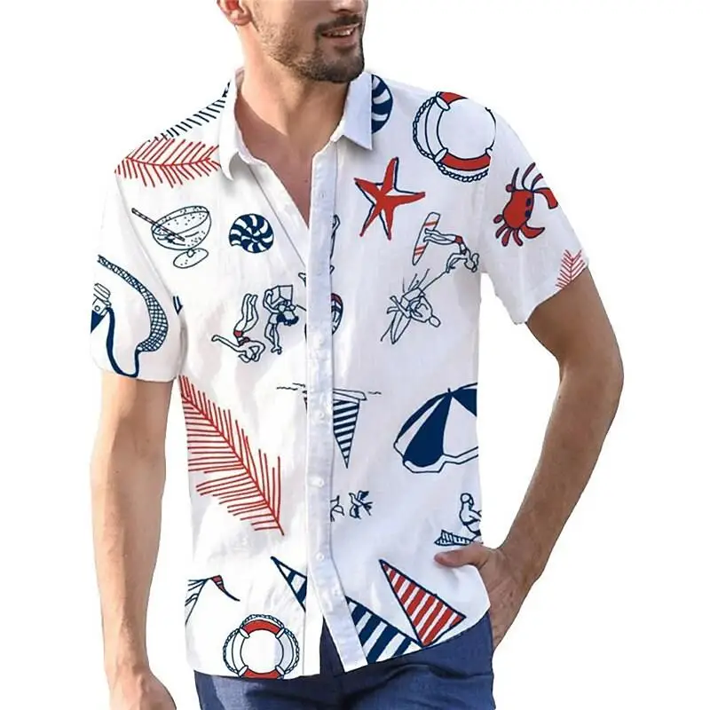 2023  Men's Hawaiian Luxury Shirt 3d  Newspaper Shirt Men Letter Short Sleeve Oversized Tops Tee Shirt Homme 5xl Camiseta Hombre