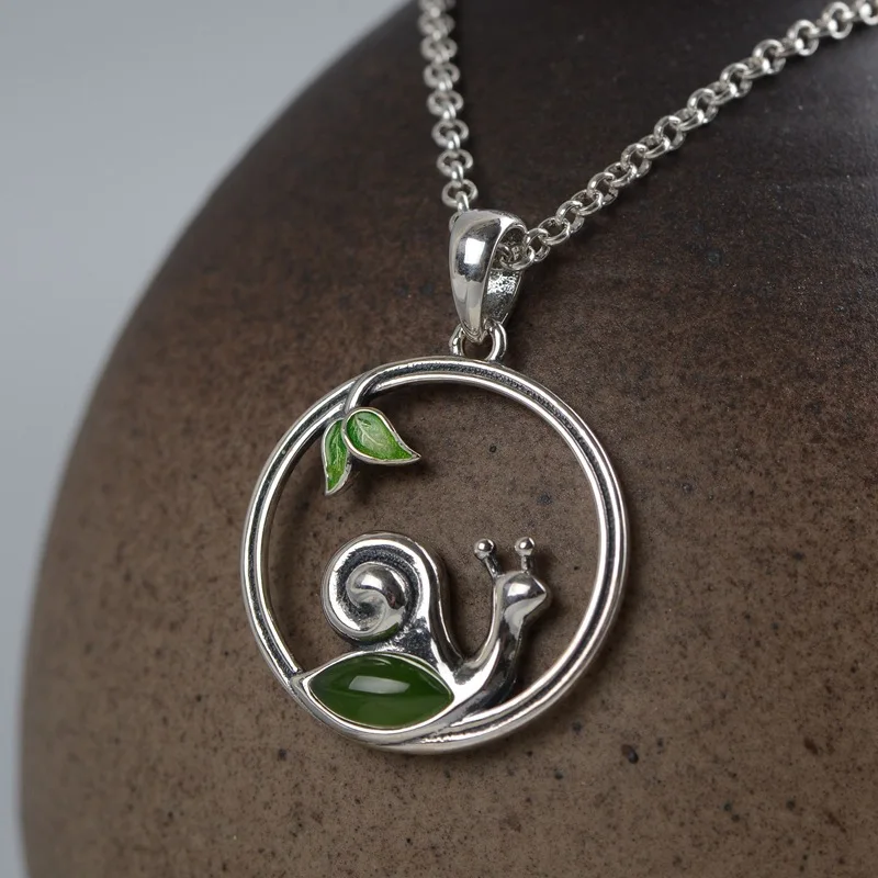 

Small Snail Jasper S925 Silver Pendant Vintage Fashion Clavicle Necklace Pendant Thai Silver Jewelry For Women Gift
