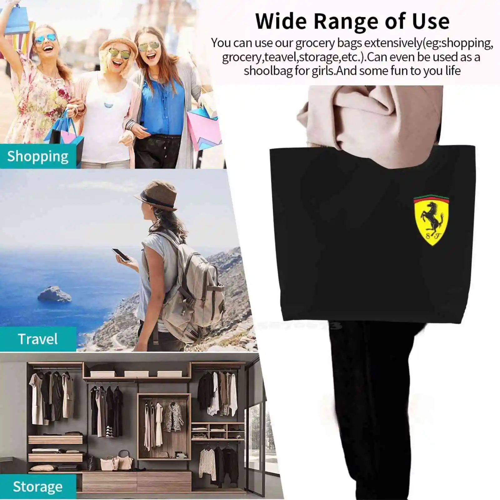 Большая вместительная сумка через плечо Ferrari для хранения покупок уличная