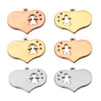 5pcs charms hollow lovely heart 22x15mm stainless steel pendants making diy handmade family boy girl jewelry making supplies
