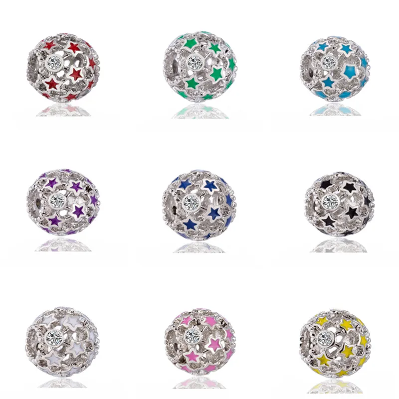 

New Dazzling Hollow Spherical Crystal Alloy Beads Fit Original Brand Charms Silver Color Bracelet Bead for Women Jewelry Making