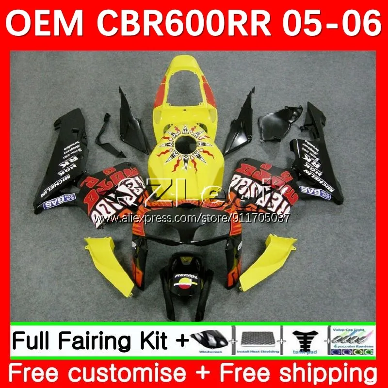 

Repsol yellow OEM Body For HONDA CBR600RR CBR600 CBR 600CC 600RR 600 RR CC F5 05 06 CBR600F5 2005 2006 Injection Fairing 37LQ.38