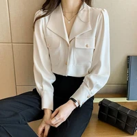fashion shirts for women long sleeve blouses elegant white blouse retro french v neck chiffon shirt office ladies top blouses