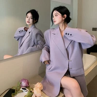 fursarcar solid pin design jacket blazer women korean straight long sleeve tops autumn simple harajuku loose suit coat female