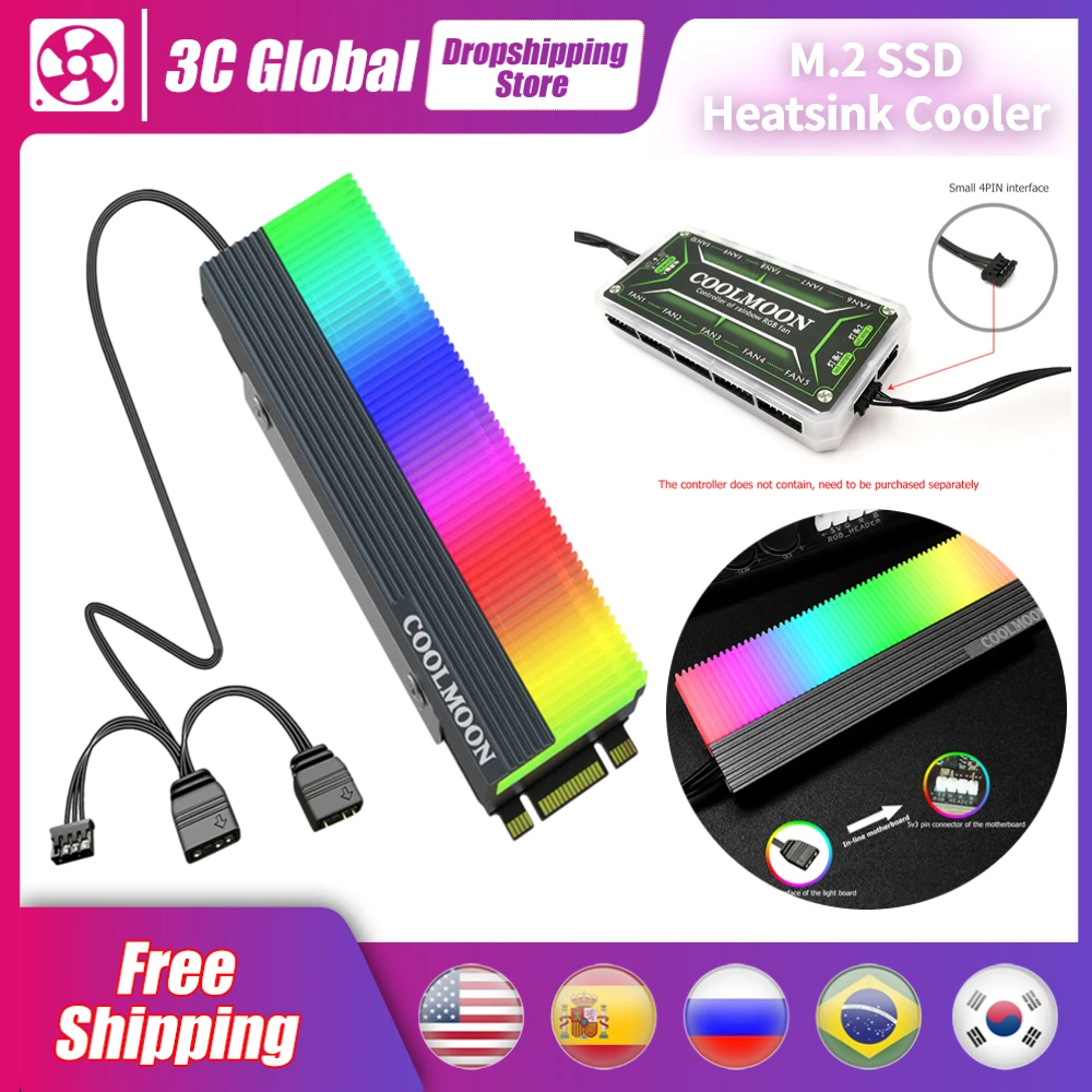 

Радиатор COOLMOON M.2 ARGB радиатор SSD кулер 5V3Pin M.2 2280 твердотельный накопитель Жесткий диск Охлаждающий радиатор для компьютера кулер аксессуар