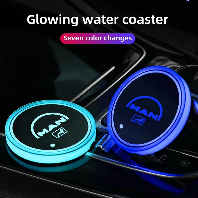 

For MAN TGX TGM TGS TGE Non-slip mat Accessories 7 Colors Car Led Cup Holder Light Mats Car Coasters Bottle Atmosphere Light