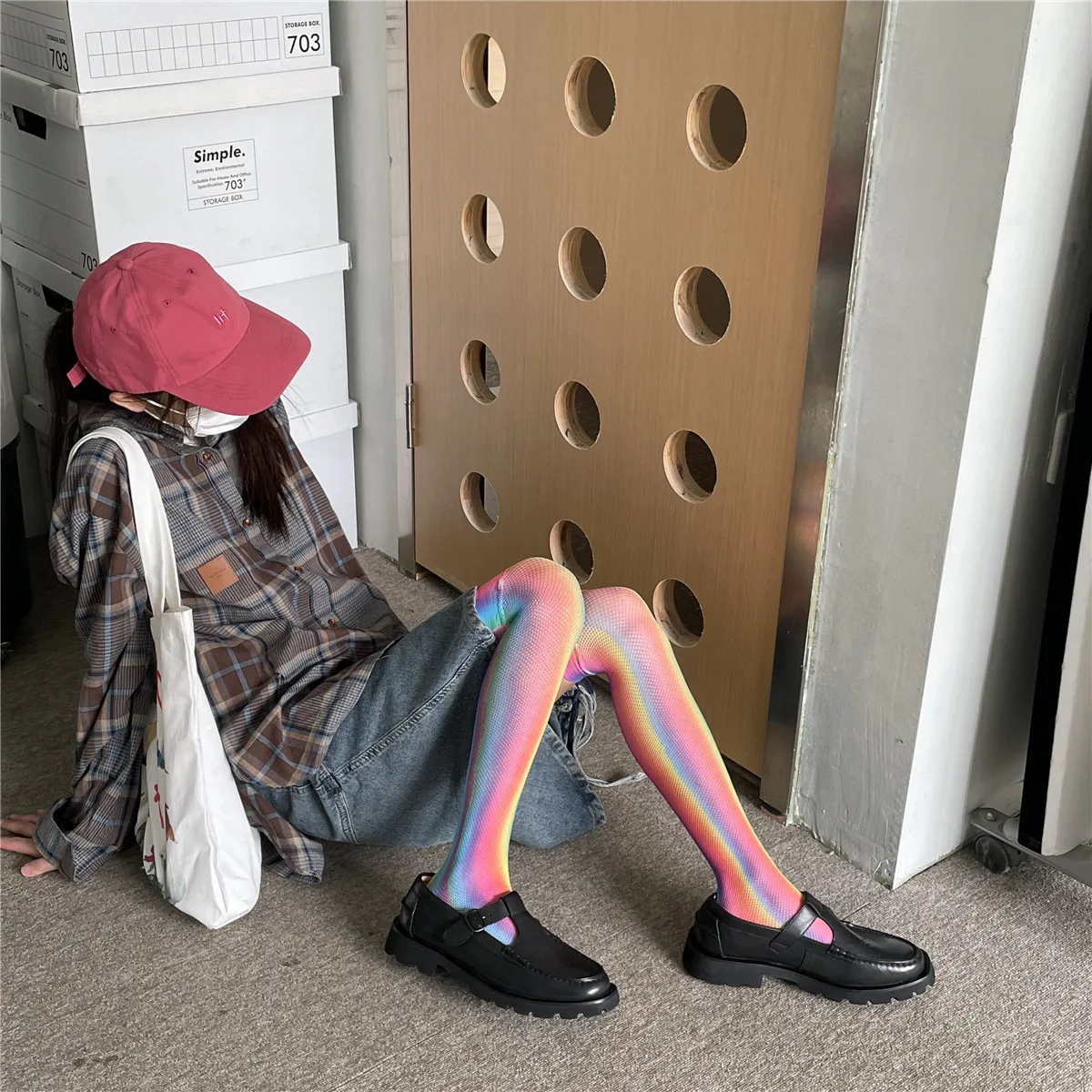 Fashion  Fishnet Stockings Women Rainbow Thin High Knee Socks Female Sexy Elastic Mesh Stocking Calcetine Media