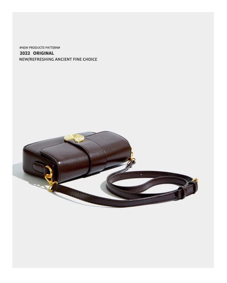 Elmsk 2022 Fashion Single Shoulder Bag French Vintage Gold Buttons Pu Leather Casual Square Bags Women