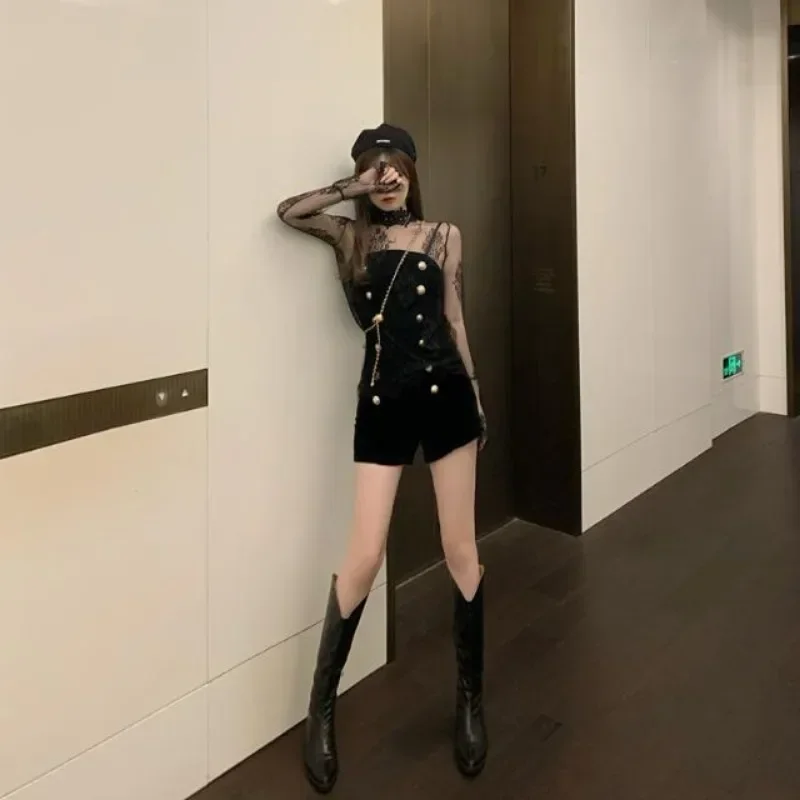 Комбинезоны женский комбинезон боди с длинными рукавами кружевной лоскутный