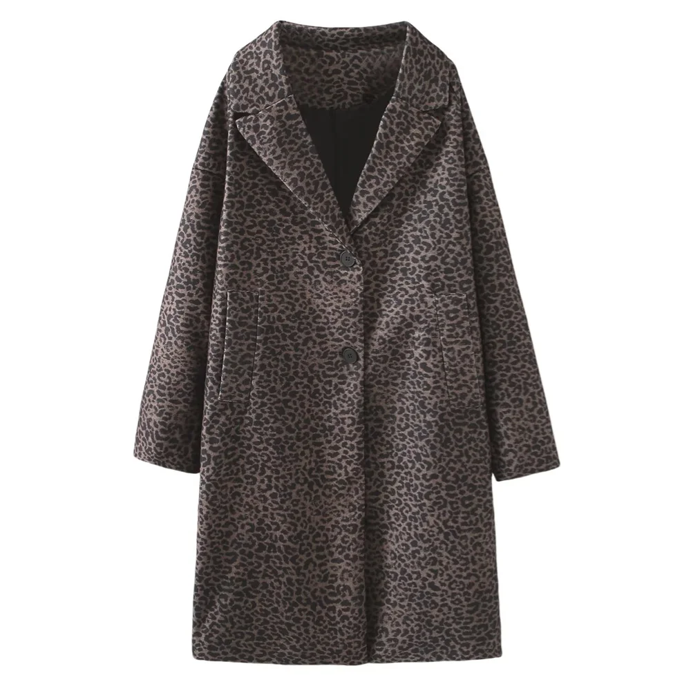 PB &amp ZA женское пальто с животным принтом откидным воротником и пуговицами