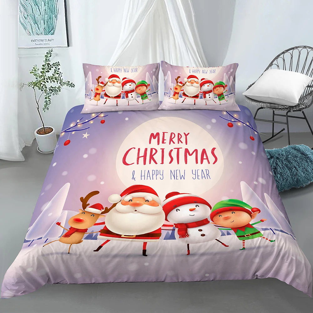 

Christmas Bedding Set Santa Claus Printed 3D Set King Size Quilt Cover And Pillowcase Merry Christmas Bedclothes Duvet Cover