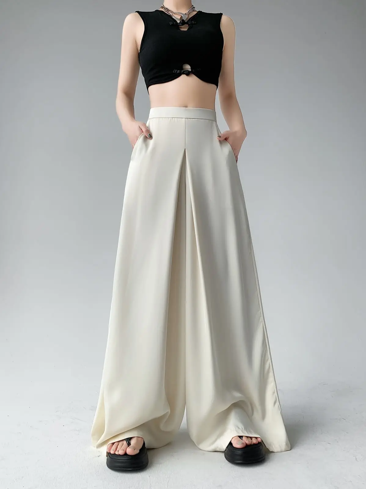 Женские костюмы из ацетатного атласа с высокой талией свободные брюки широкими