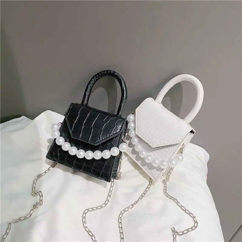

Oeak Pearl Handle Super small Design PU Leather Shoulder Bags for Women 2022 Stone Pattern Crossbody Bag Female Travel Handbags