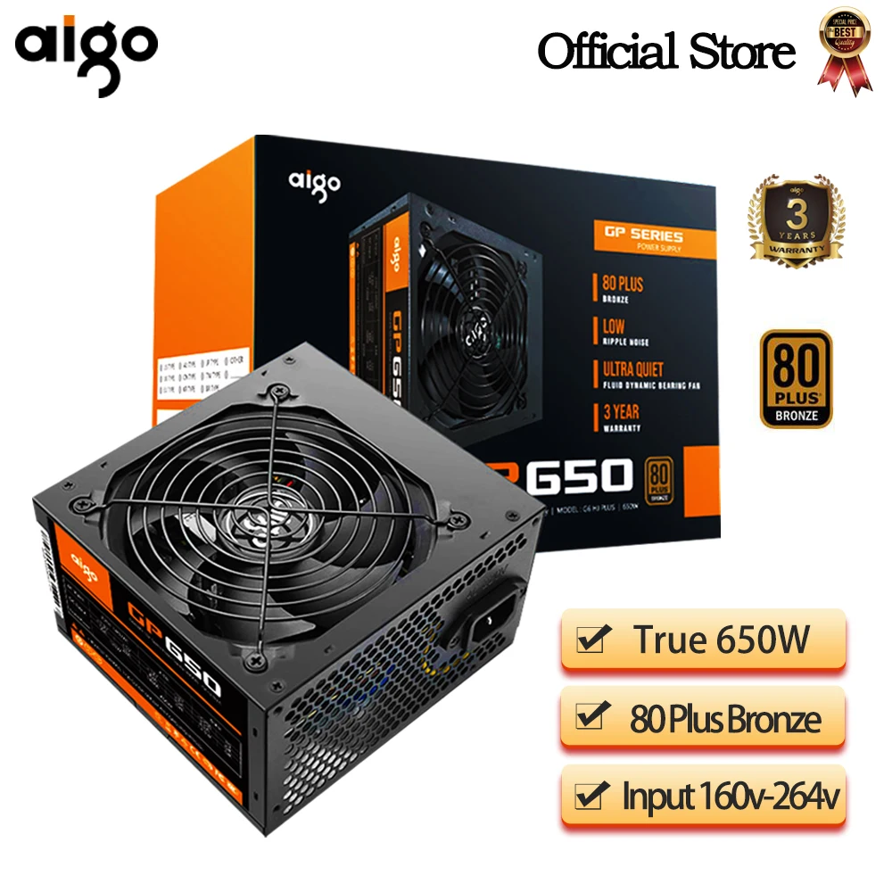 Aigo PC Desktop Computer 550W 650W Power Supply 80plus Bronze PSU PFC Silent Fan 24pin 12V Gaming ATX PC Power Supply For BTC