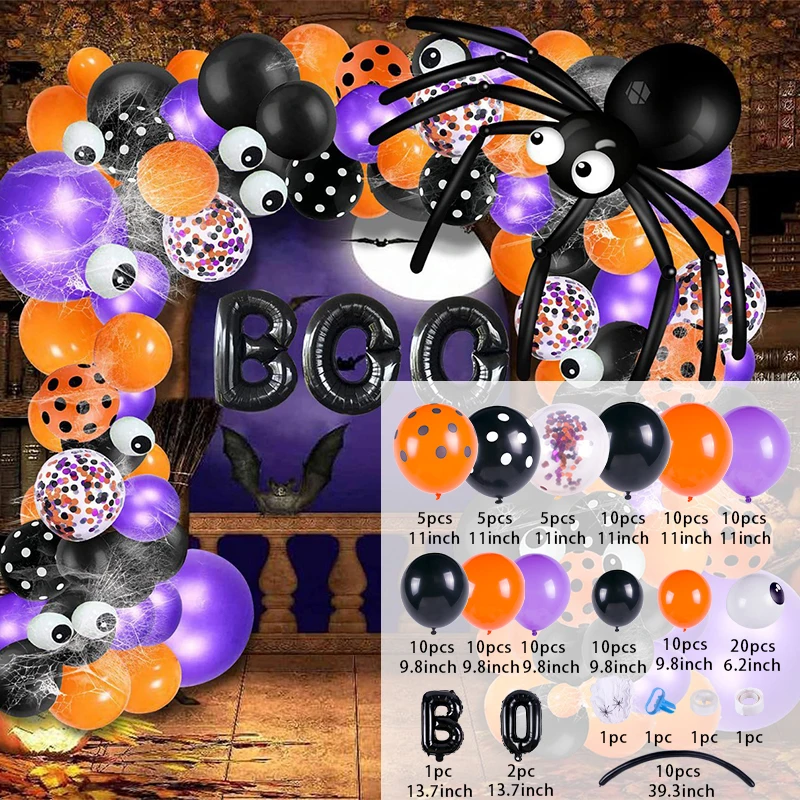 

Halloween Party Balloons Garland Arch Kit Bat Spider BOO Black Orange Latex Foil Balloons Halloween Home Decorations Supplies