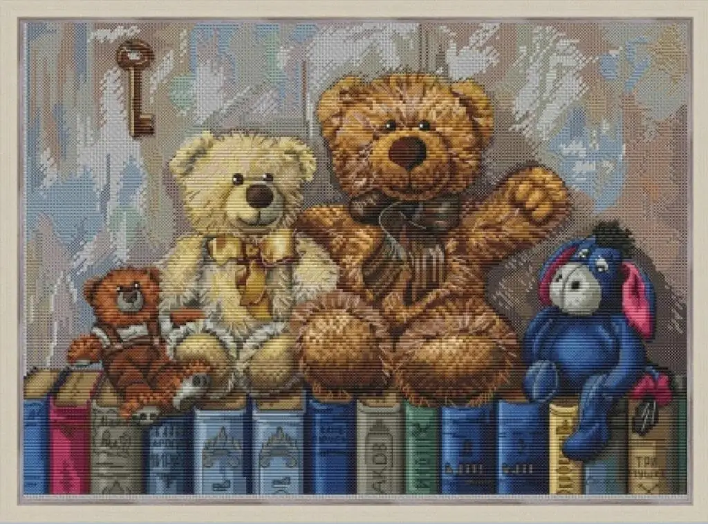 

Bear on the Bookshelf 46-35 Embroidery DIY 14CT Unprinted Arts Cross stitch kits Set Cross-Stitching Home Decor