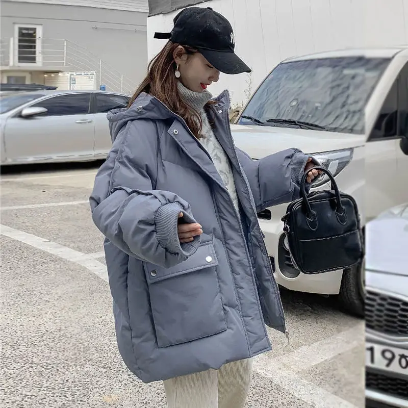 2021 Korean Loose Puffer Jacket Oversize Women's Short Winter Female Coat Women Thickened Parka Feminina Harajuku Outerwear Hood