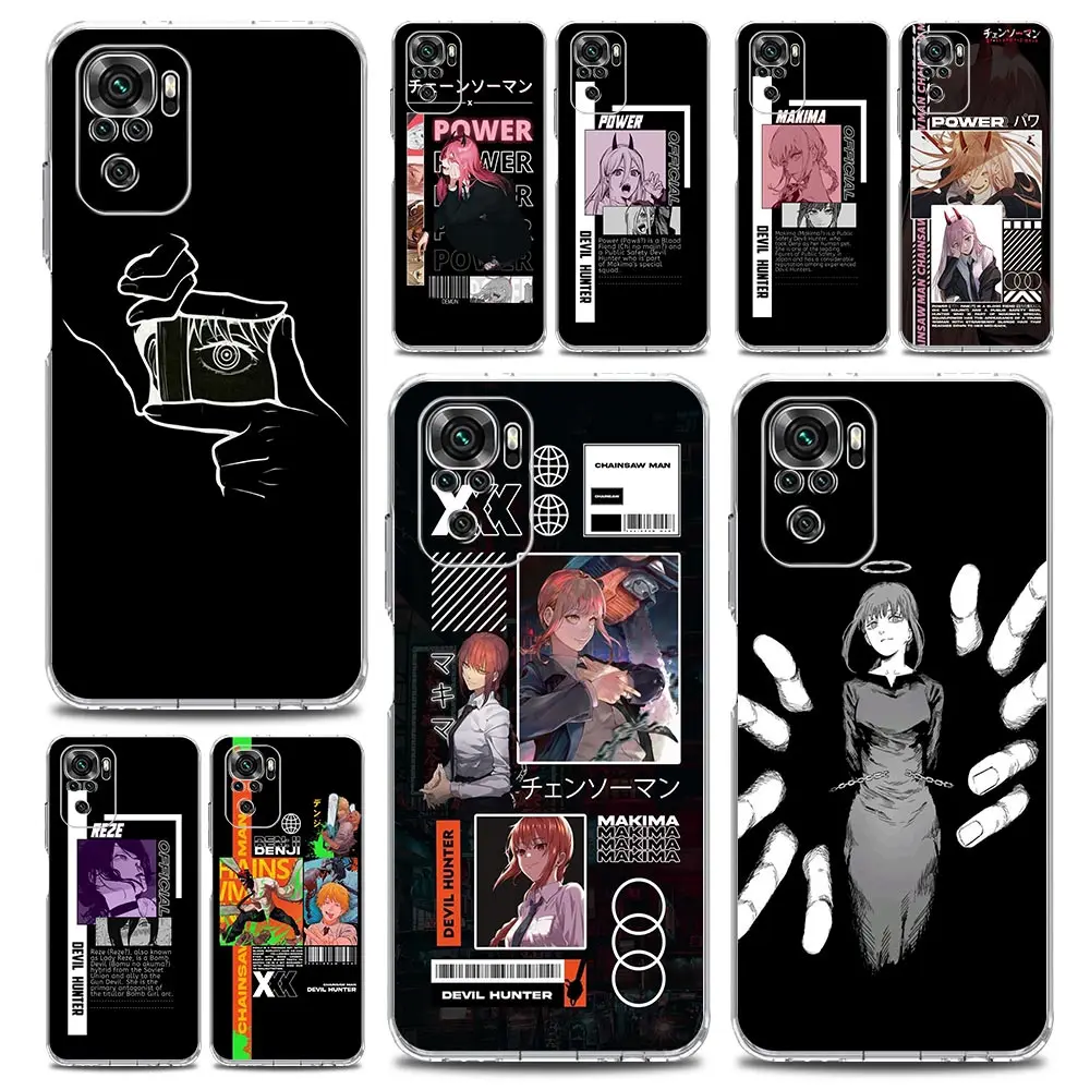 

Cartoon Anime Chainsaw Man Clear Phone Case For Xiaomi Redmi Note 12 5G 9S 9 8 10 11 Pro+ 9T 8T 10C 9C 9A 7 Pro Soft Back Cover