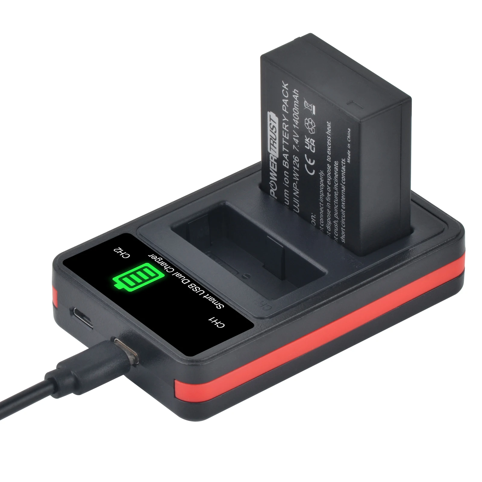 Фото Аккумулятор для камеры NP-W126 (1400 мАч) с двойным USB-зарядным устройством для Fujifilm X-S20, X100VI, X-T5, X-T4, X-T20, XS10, XT100 №2