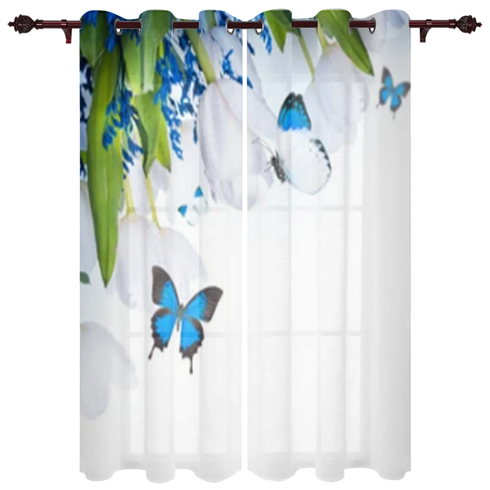 

White Tulips With Blue Grass Luxury Curtains Living Room Bedroom Window Curtain Valance Curtains For Kitchen Home Decor