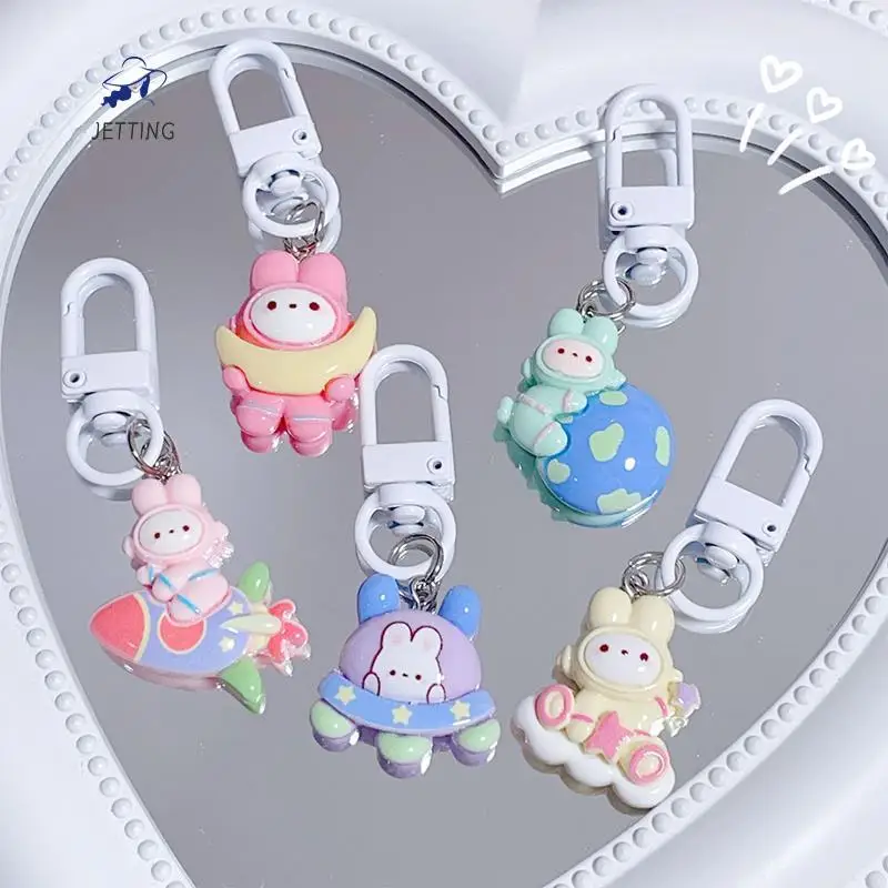 

Cute Spacecraft Rabbit Key Chain Cartoon Moon Bunny Doll Pendant Key Ring Backpack Charms Car Decoration Bag Accessories