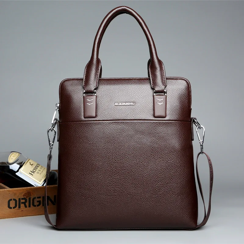 Business Vertical Men Small Briefcase Bag High Quality Leather Handbag Casual Shoulder Crossbody Bag File Bag For Male