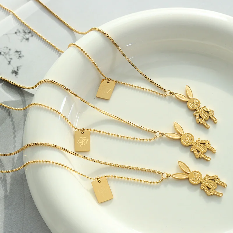 

Stainless Steel Necklace For Women Chain Girls Cute Acessorios Rabbit Pendant Gold Plated Dainty Fashion Designer Jewelry Collar