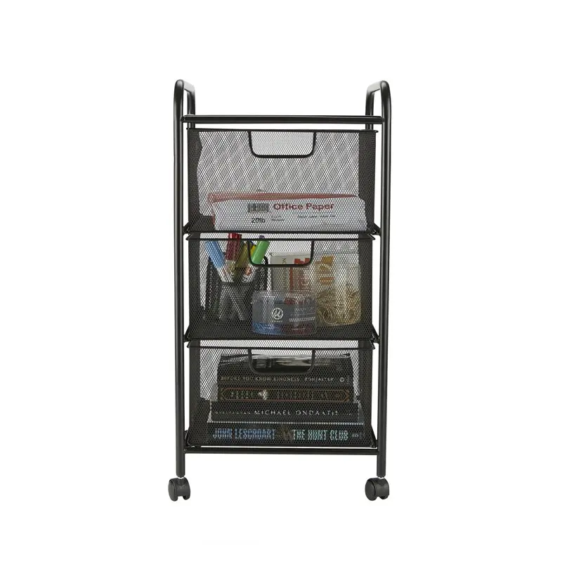 

3 Drawer Mesh Rolling Cart, Black