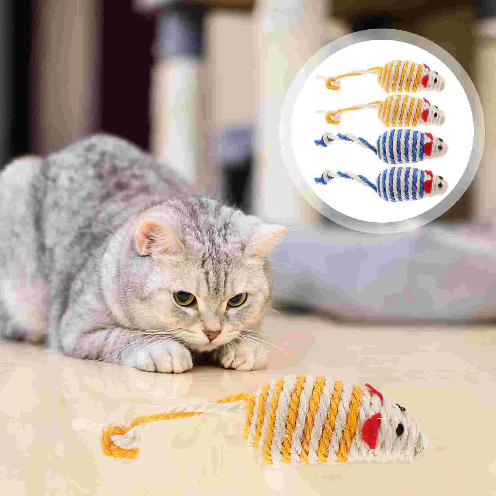 

4Pcs Mice Cat Toys Sisal Mouse Cat Toy Interactive Cat Toy Pet Playing Toy for Kitten Training