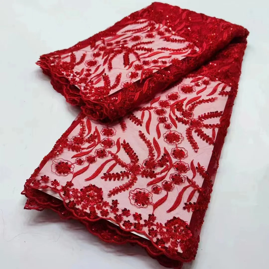 Горячая Популярная мода Африканское вышитое бисером Сетчатое кружево 516-4