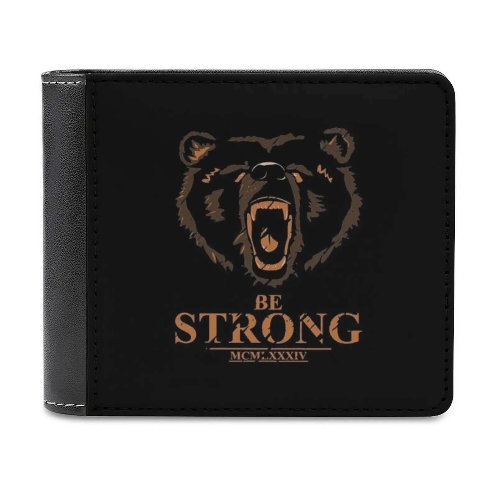 

Bear-Be Strong Leather Wallet Men Slim Purse Card Holder Wallets Money Bag Bear Be Strong Gym Funny 1984 Weightlifting Vintage