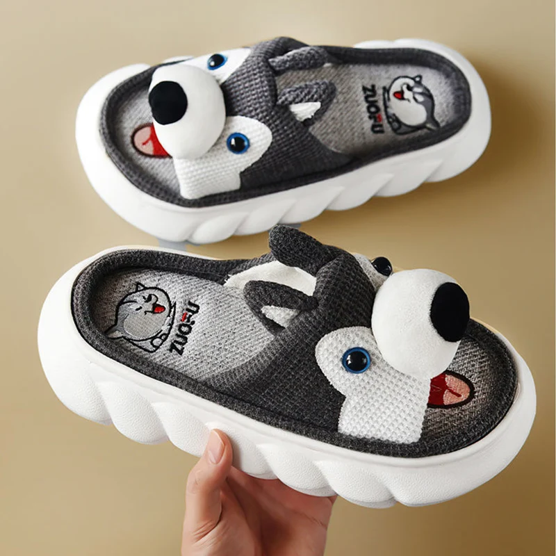 Шлепанцы женские льняные на толстой подошве домашние Нескользящие сандалии с