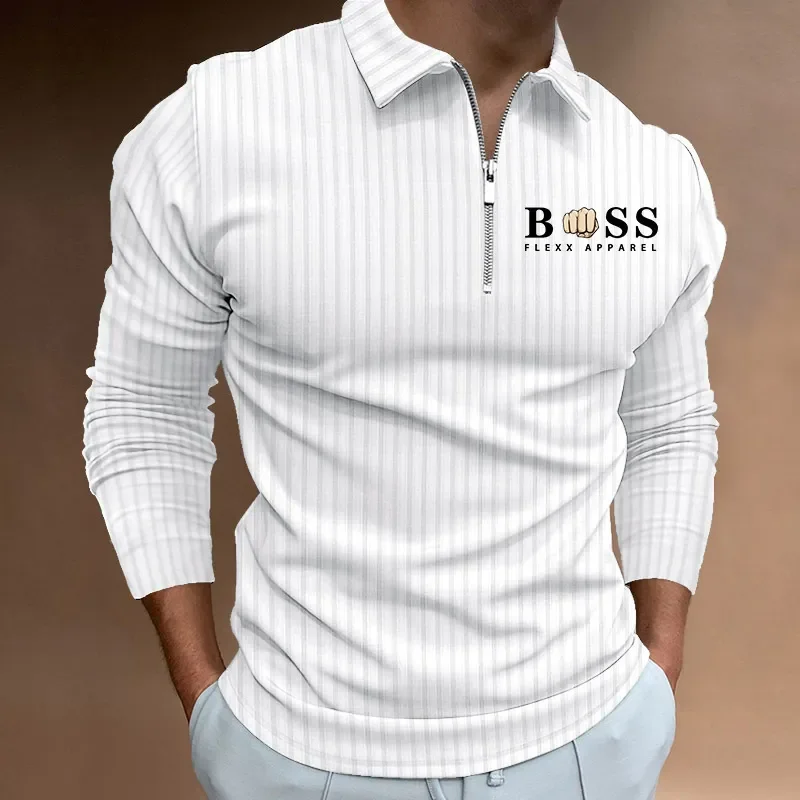 

2023 Hot selling men's casual striped long sleeved polo shirt autumn lapel zippered T-shirt top golf men's street wear